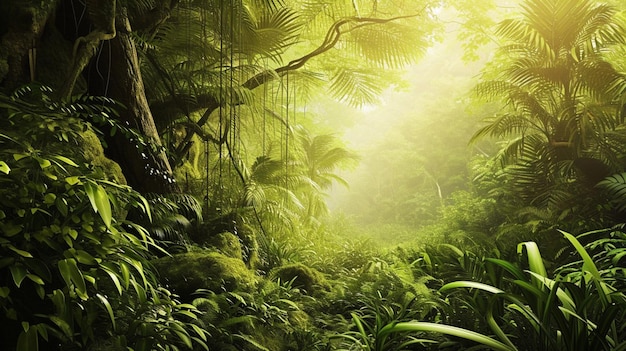 Pretty Rainforest Jungle Banner Background Wallpaper Paisagem Generative Ai