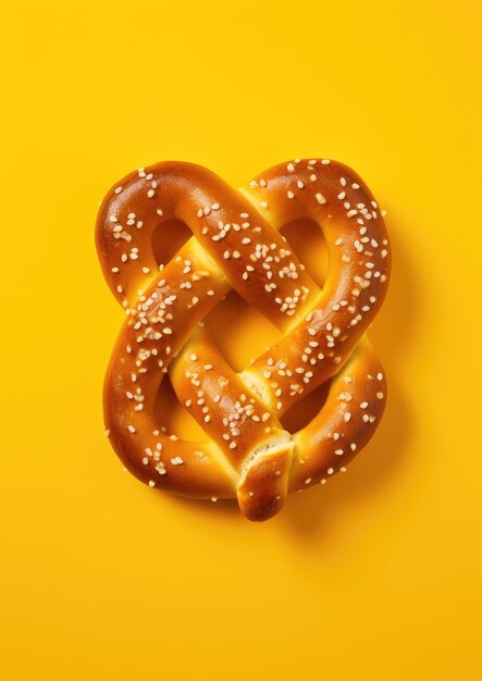 Pretzel aislado sobre fondo amarillo IA generativa