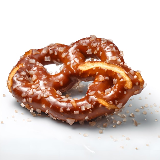 Un pretzel con fondo blanco.