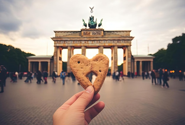 pretzel frente al arco olímpico al estilo de paisajes románticos