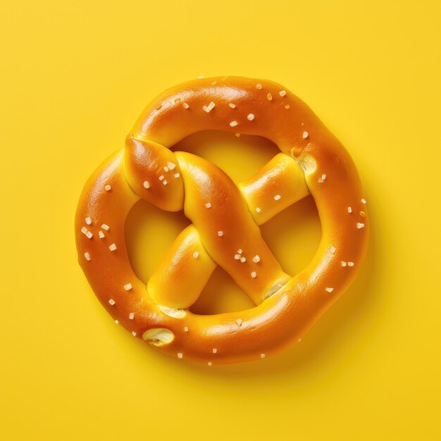 Pretzel fresco aislado sobre fondo amarillo IA generativa