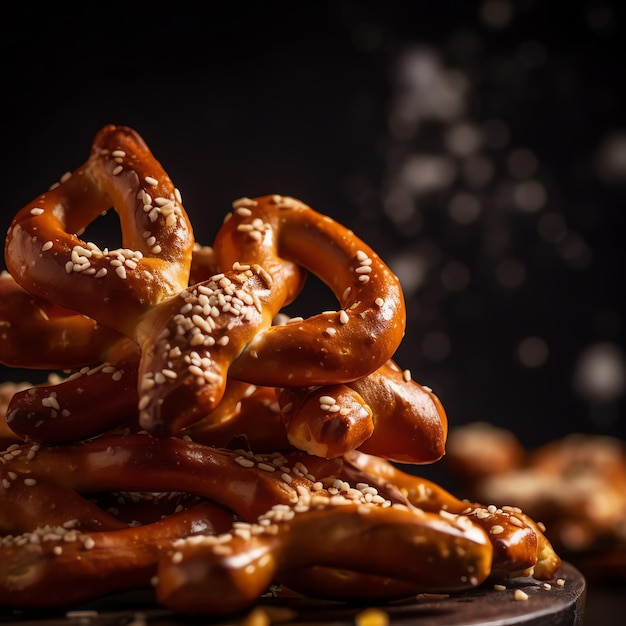 Un pretzels con fondo borroso