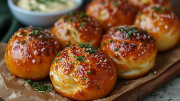 Foto pretzels hechos en casa con queso de cerveza