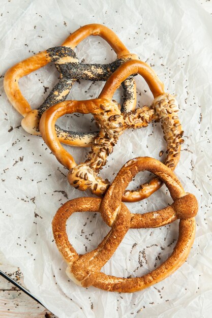 Pretzels macios caseiros preparados frescos