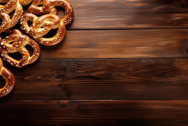 pretzels en rodajas sobre fondo de madera