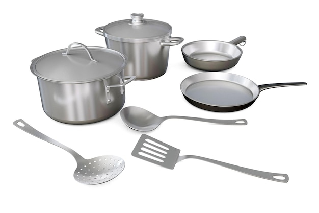 Preview de modelos 3D de conjuntos de utensílios de cozinha