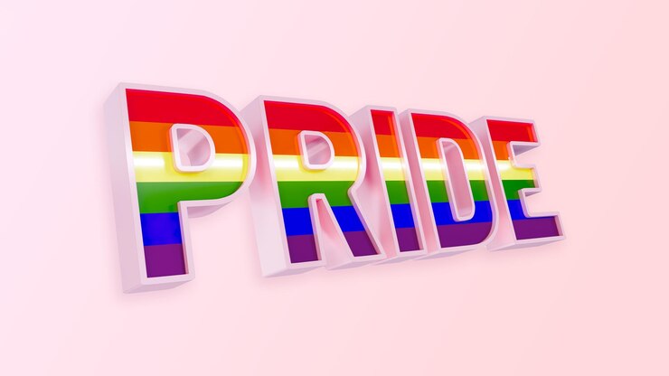 Foto pride lettering on pink background banner lgbtq rainbow typography para pride mes 3d illustration