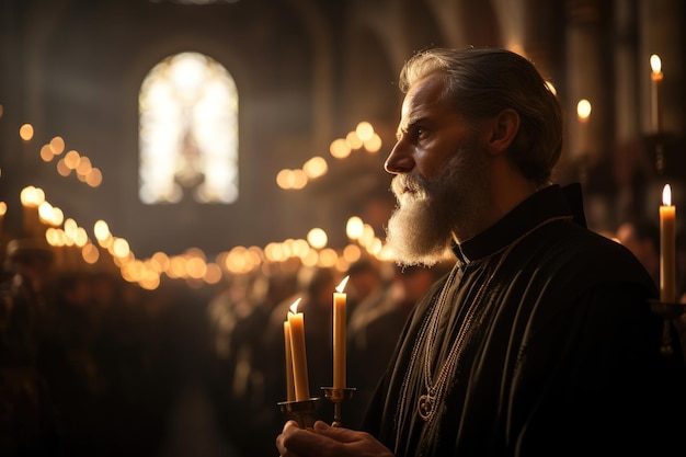 Foto priester, der liturgische riten innerhalb der orthodoxen tradition führt