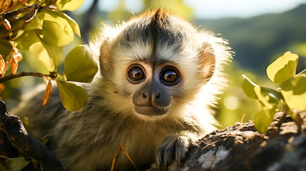 Un primate fuerte y lindo en la naturaleza mirando a la cámara