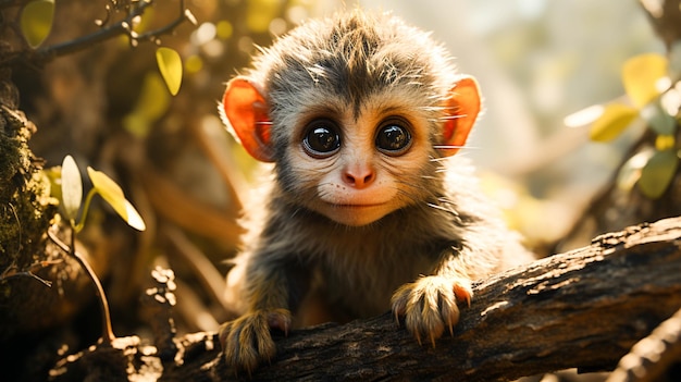 Un primate fuerte y lindo en la naturaleza mirando a la cámara