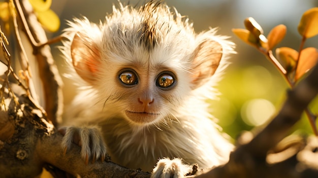 Un primate fuerte y lindo en la naturaleza mirando a la cámara