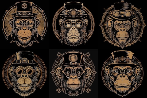 Foto el primate punk steampunk se pavonea con sombrero y gafas