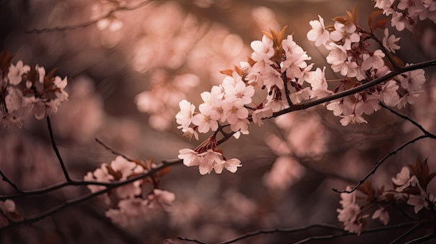 Primavera abstrata floral de flor de cerejeira no Japão com IA generativa de fundo de flor de sakura vibrante