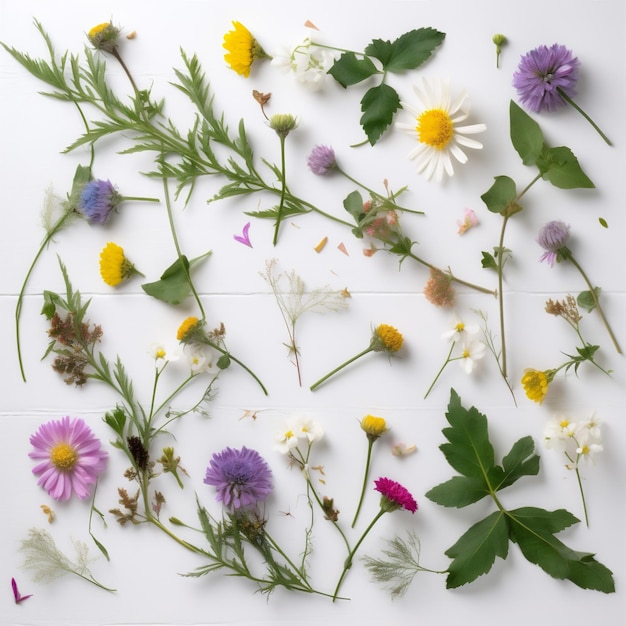 Primavera branca maquete isolada flor de verão natureza floral fundo de folha natural Generative AI