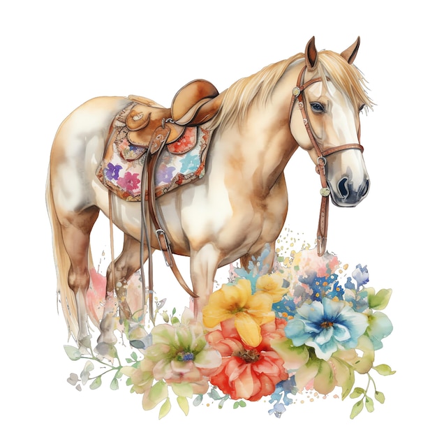 Primavera caballo acuarela ilustración primavera clipart