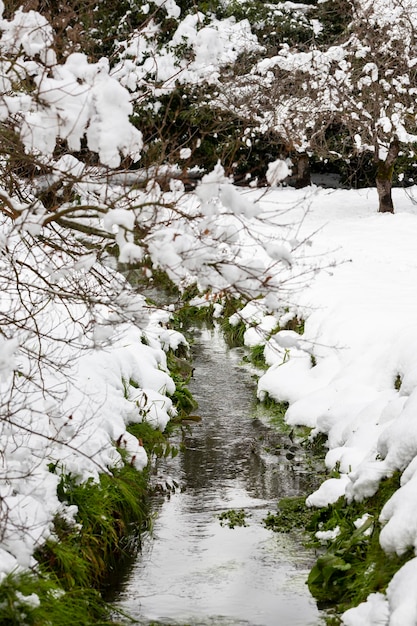 Primavera de inverno alimentado cachoeiras riacho no inverno