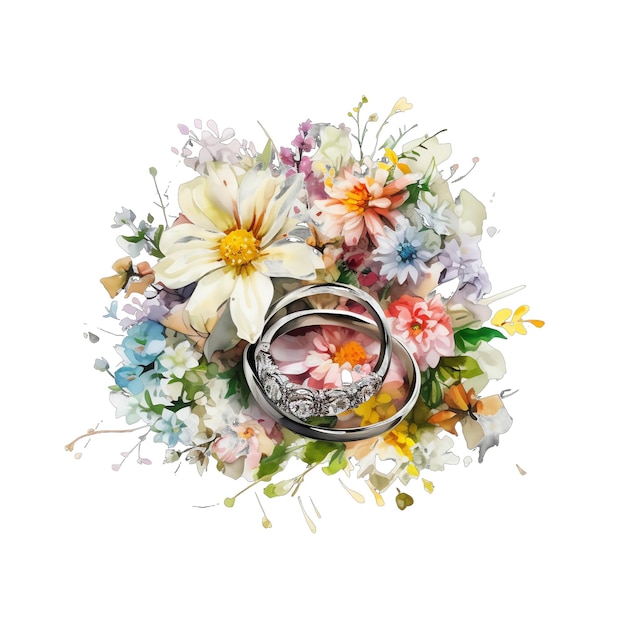 Primavera floral diamante boda anillo acuarela ilustración primavera clipart