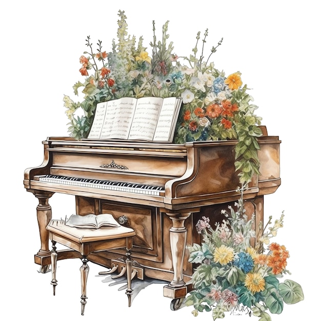 Primavera floral piano acuarela ilustración primavera clipart