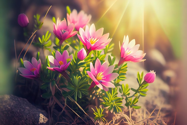 Primavera Flores de primavera en la luz del sol Ai generativo