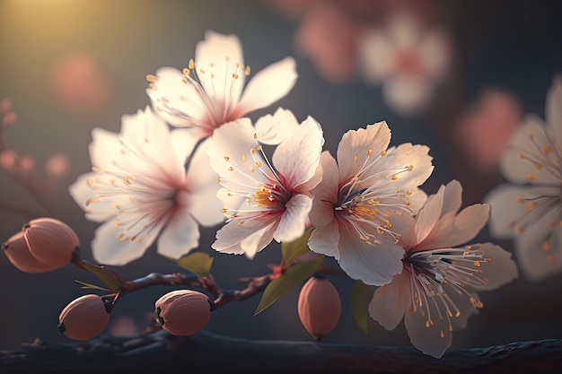 Primavera hermosa flor de cerezo ilustración de fondo AI generativa