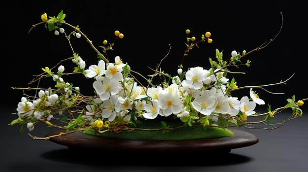 Primavera ikebana com flores brancas Generative Ai