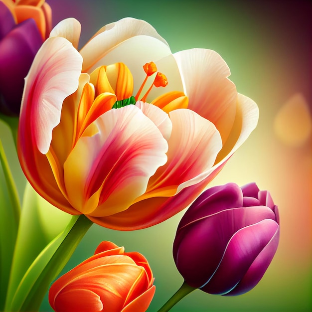 Foto primavera natural ensolarada flor tulipa fundo gerativo ia