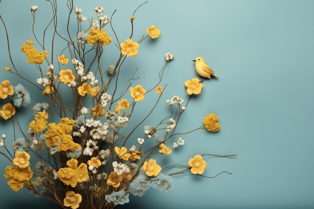 La primavera o la boda invitación pancarta coloridas flores fondo de la frontera