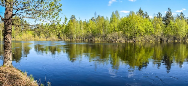 Primavera paisagem de água panorâmica da Rússia Central