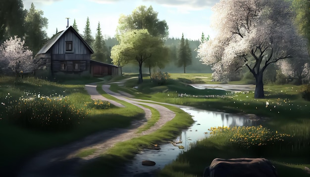 Primavera paisagem realista 3D