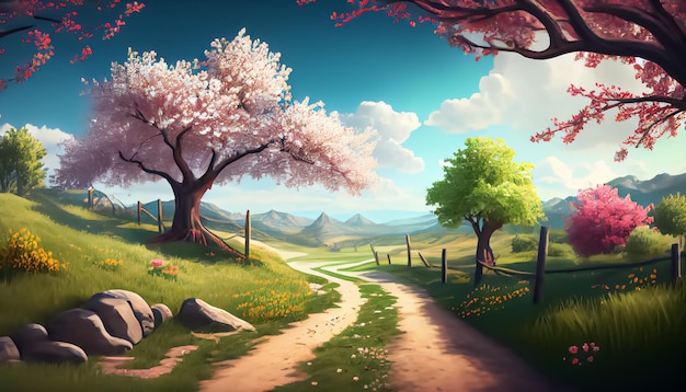 Foto primavera paisaje realista 3d