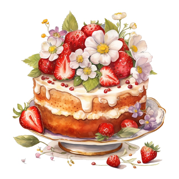 Primavera pastel de fresa acuarela ilustración primavera clipart