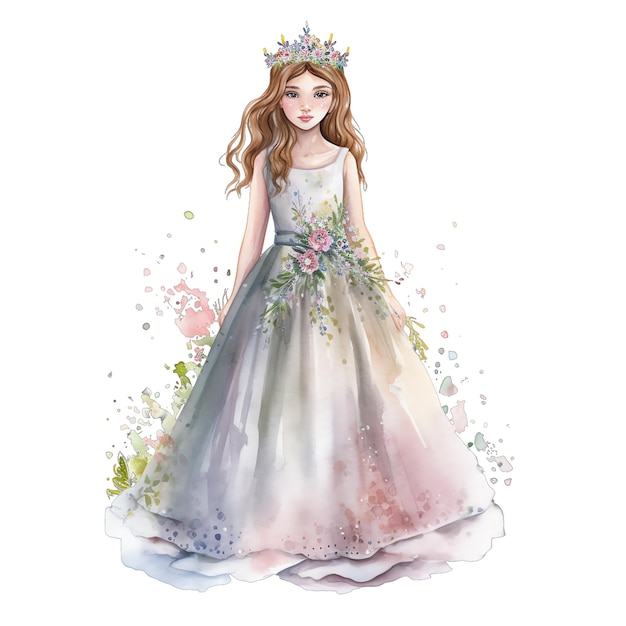 Primavera princesa acuarela ilustración primavera clipart