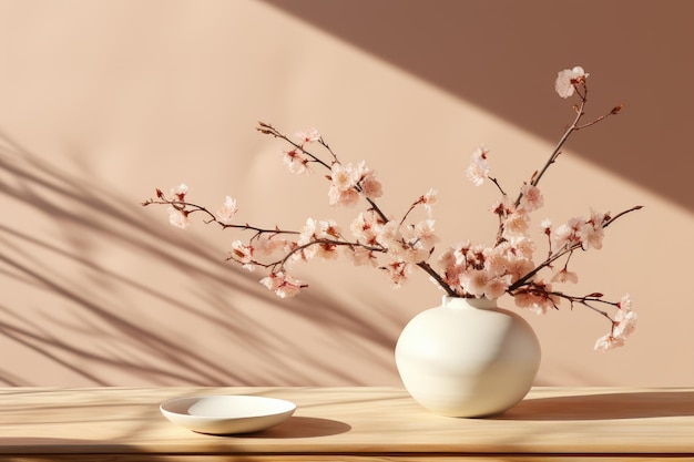 primavera temprana luz soleada en pequeña mesa acogedor estilo minimalista fotografía profesional