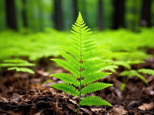 Primavera verde maravilha samambaia de Natal fronde emerge no exuberante solo da floresta planta perfeita da natureza