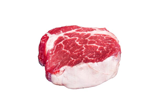 Prime Fillet Mignon filetes de filete con tomillo aislados en fondo blanco vista de arriba