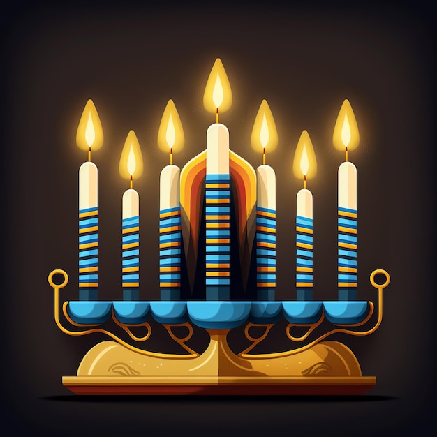 Primeiro dia de Hanukkah com queima de velas coloridas de Hanukkah em Menorah Generative Ai