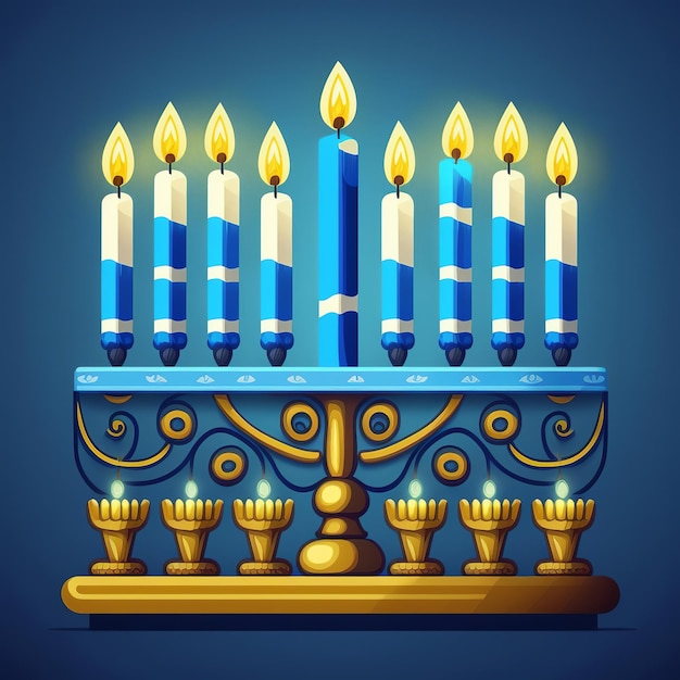 Primeiro dia de Hanukkah com queima de velas coloridas de Hanukkah em Menorah Generative Ai