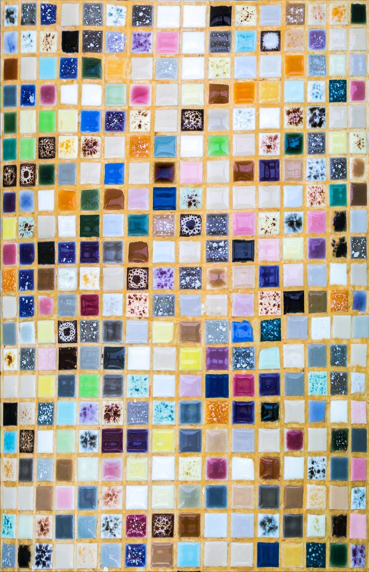 Foto primer colorido de cerámica mezcla patrón de azulejos