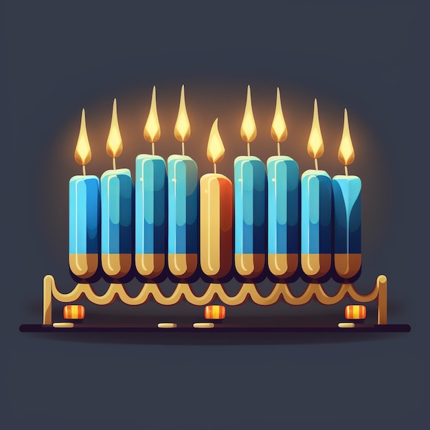 Primer día de Hanukkah con velas coloridas encendidas de Hanukkah en Menorah Generative Ai