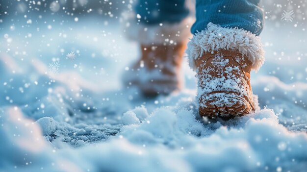 Foto el primer encuentro de un niño con la maravilla de la nieve y la emoción en cada copo de nieve y huella