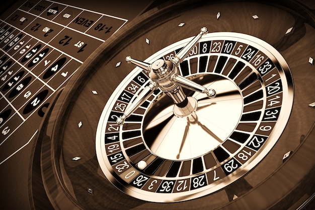Foto primer extremo extremo de la tabla de la ruleta del casino clásico. representación 3d.