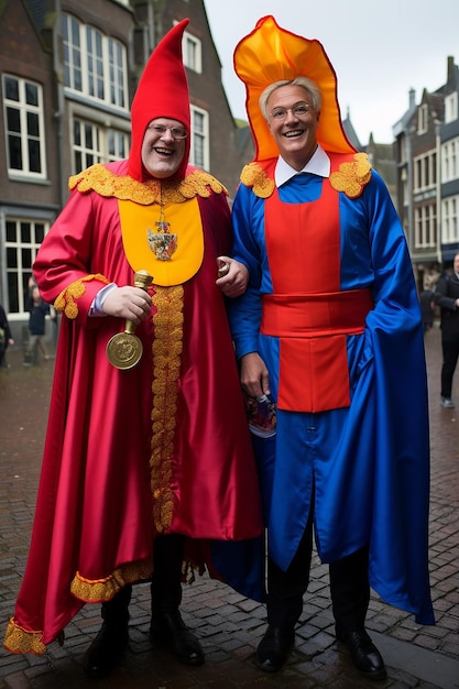 Foto el primer ministro rutte como sinterklaas y geert wilders como pete negro