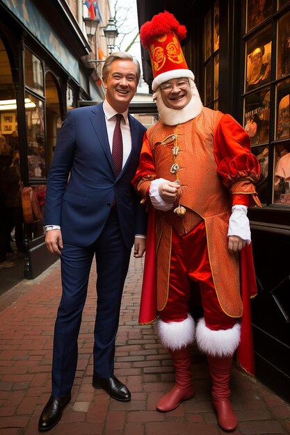 Foto el primer ministro rutte como sinterklaas y geert wilders como pete negro