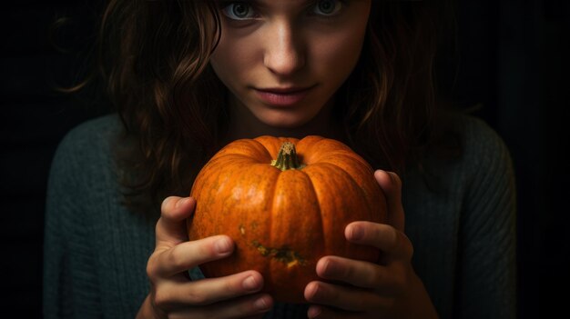 Primer mujer sosteniendo calabaza