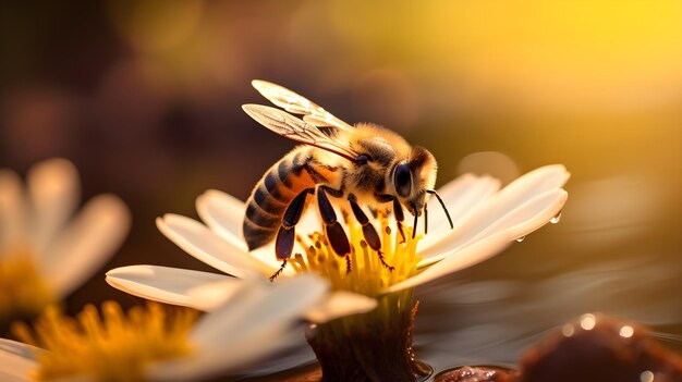 Foto un primer plano de una abeja amarilla en una planta con flores