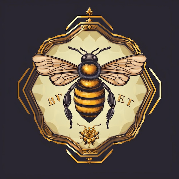 un primer plano de una abeja con una corona dorada en un fondo negro generativo ai