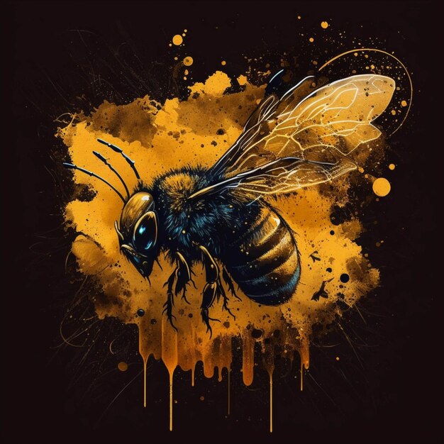 Un primer plano de una abeja con un fondo amarillo y negro