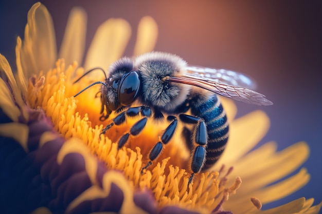 Un primer plano de una abeja en una IA generativa de flores