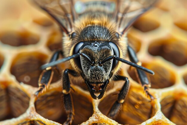 Foto un primer plano de una abeja en un panal concepto del día mundial de las abejas