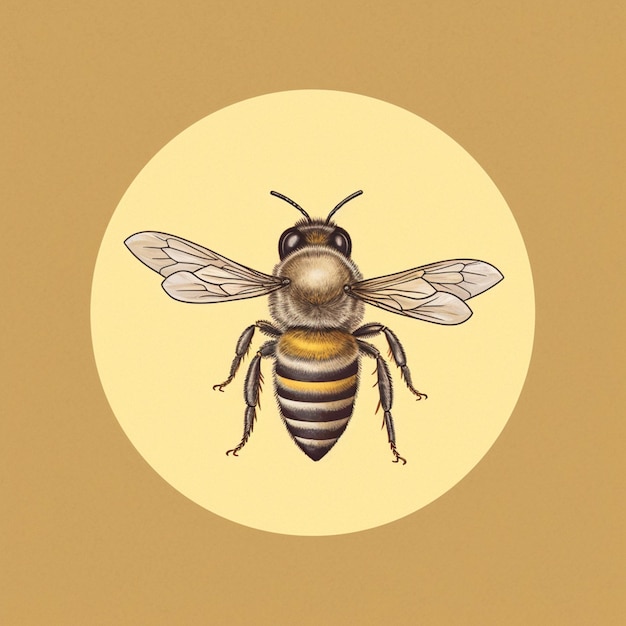 Un primer plano de una abeja sobre un fondo amarillo con un ai generativo de círculo amarillo